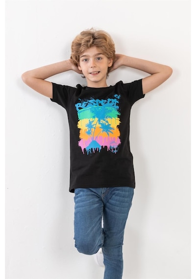 Brz Kıds Brz Kids Palmiye Baskılı Unisex Çocuk Kısa Kollu T-shirt-siyah Siyah