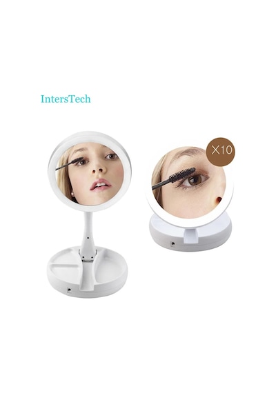 Interstech 10X Katlanabilir Usb Destekli Led Işıklı Makyaj Aynası