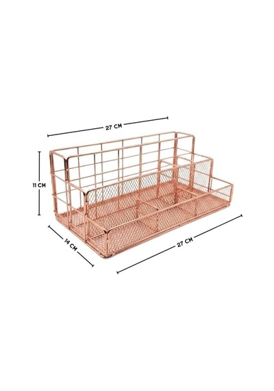 Rose Gold Metal Mesh Masaüstü Organizer Çok Bölmeli 27x14x11 Cm Genel