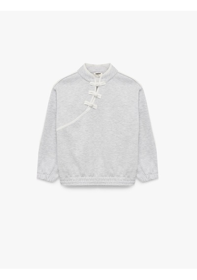 Koton Düğmeli Şardonlu Uzun Kollu Hakim Yaka Sweatshirt Kar Melanj 7wkg10607ak Gri Melanj