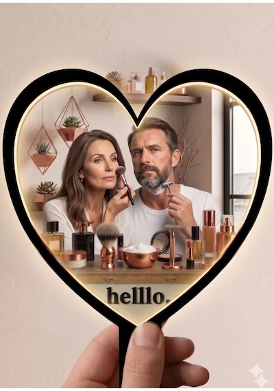 Kalp Tasarım Kırılmaz Pleksi El Aynası - 10x10 Cm Unisex Çanta Boyu Belirtilmemiş