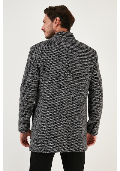 Buratti Düğmeli Dik Yaka Kırçıllı Slim Fit Kaşe Erkek Kaban 5841016 Siyah Noktalı