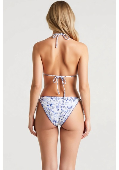 Benerly Kadın Bikini Takımı Çiçek Desenli Üçgen Kaplı Fırfırlı Düşük Bel Çok Renkli