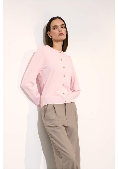 Defacto Regular Fit Bisiklet Yaka Triko Hırka G8679ax26sppn344 Pembe-pn344