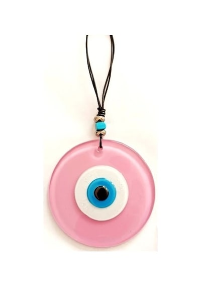 Pembe Renk Cam Nazar Boncuklu El Yapımı Özel Tasarım Duvar Süsü Hediyelik Eşya