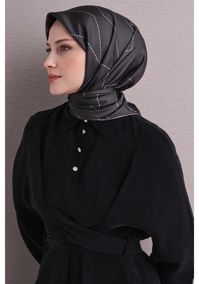 Armine Sura Saf İpek Eşarp 9642 33 Füme Çizgi Desen