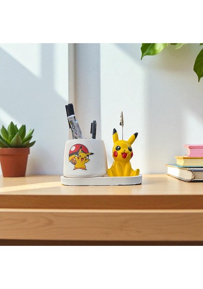 Dekoratif Sevimli Pikachu Baskılı Kalemlik Ve Pikachu Notluk Seti Renkli