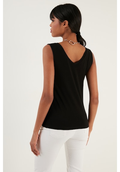 Lela Slim Fit V Yaka Kalın Askılı 2' Li Paket Bayan Bluz 5864384S2 Siyah-Oranj