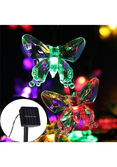 30 Led 4 Metre Güneş Enerjili Kelebek Renkli 8 Mod Led Bahçe Tera