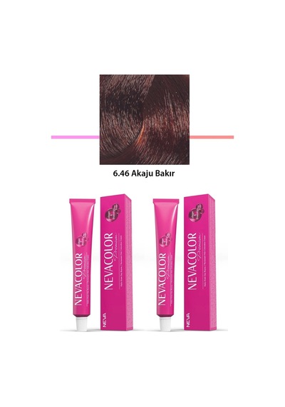 2 Li Set Premium 6.46 Akaju Bakır - Kalıcı Krem Saç Boyası 2 X 50 G Tüp
