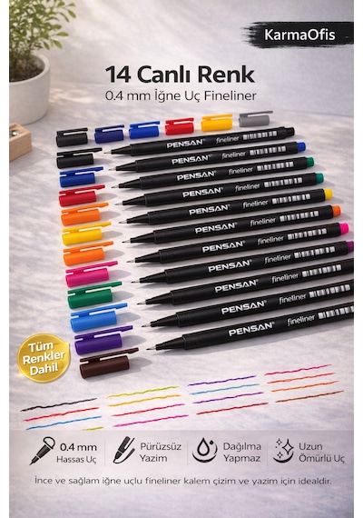 0.4 Uçlu 14 Renk Fineliner Kalem Seti Not, Çizim Ve Bullet Journal İçin İdeal