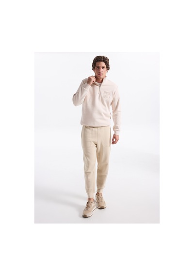 Jack & Jones Dik Yaka Krem Erkek Sweatshırt 12299799 Jornewove Sweat Smu