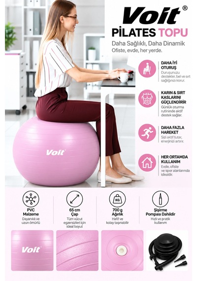 65 cm Pilates Topu Pompa Dahil Fitness ve Denge Egzersiz Topu Lila