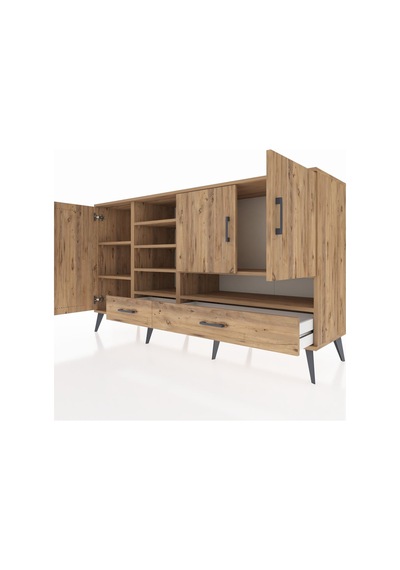Kronos Konsol 8 Raflı 2 Çekmeceli 3 Kapaklı 176x59x99 Çam-çam Çam-çam