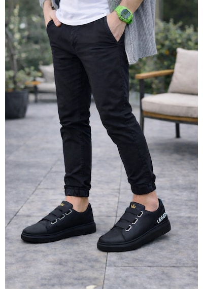 Mevese Mirox Erkek Bağcıksız 3 Bant Lastikli Günlük Sneaker Ayakkabı - Siyah