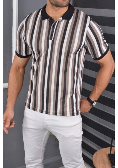 Mcz Giyim Kahverengi - Siyah Renk Polo Yaka Slim Fit Erkek T-shirt Kahverengisiyah