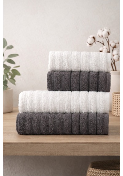 Violeta Model 4'lü Banyo Havlu Seti Krem-antrasit