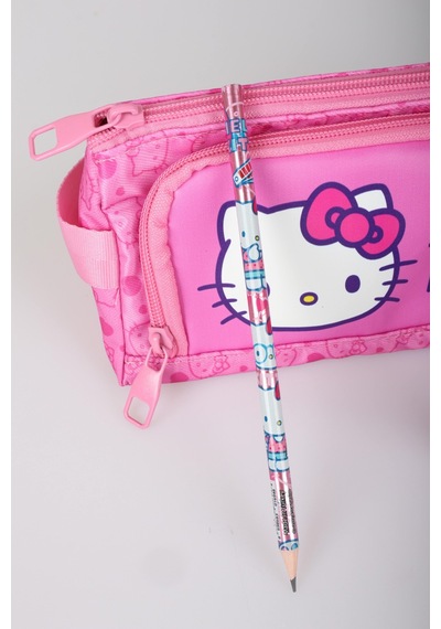 X Dekomus "heart Key Collection" Hello Kitty Lisanslı Kalem Çantası ,kurdele Tepeli Kurşun Kalem,roket Silgi Ve Kalem Seti Açık Gri