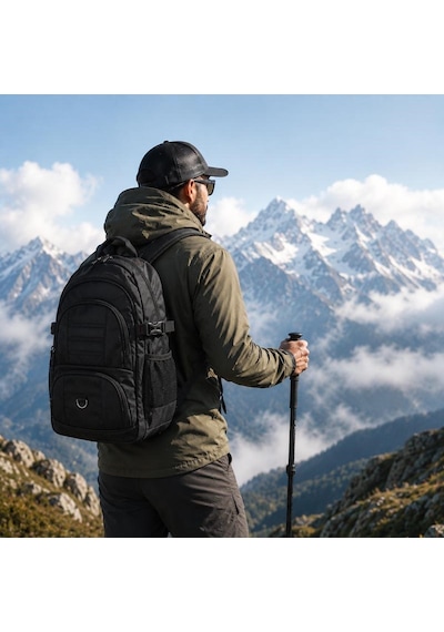 Unisex Siyah 5 Cepli Suya Dayanıklı Sırt Çantası Seyahat Outdoor Ve Günlük Kullanım