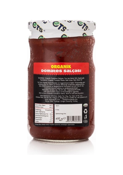 Ots Organik Domates Salçası 650 gr (Organik Sertifikalı, Pestisit Analizli)