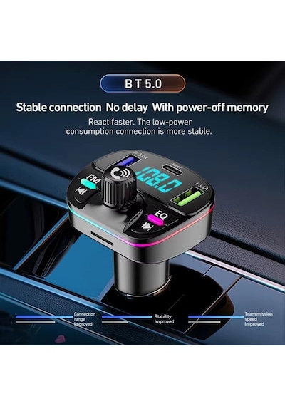 Ga04 Pd20w Qualcomm 3.0 Hızlı Şarj Aleti Rgb Renkli Fm Transmitter Mp3 Çalar Bluetooth 5.3 Çakmaklık Pd20w Qc3.0 Hızlı Şarj