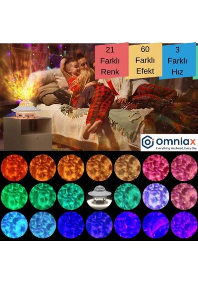 Omniax Galaxy Bluetooth Projektör Hoparlör Ufo Gece Lambası Çok Renkli