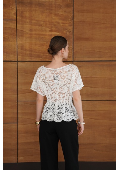 Verymoda Beli Gipeli Brode Bluz D2966 Krem