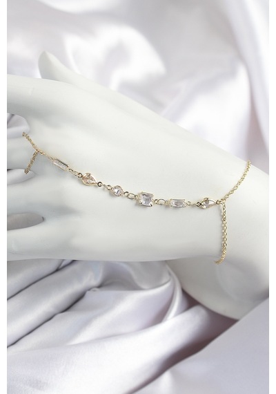 Pirinç Zirkon Taşlı Y Model Gold Renk Kadın Şahmeran Çok Renkli