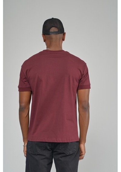 King Brich Slim Fit Kalıp Kolu Ribanalı Basic %100 Pamuklu Tişört Bordo