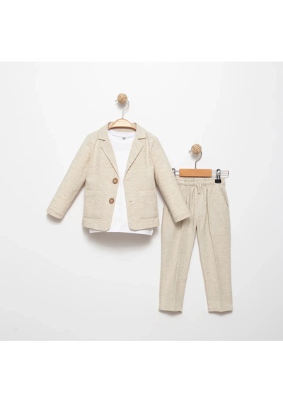 Mnk Baby & Kids Ceketli Tişörtlü Erkek Çocuk Keten Damatlık Takım M00714 Bej