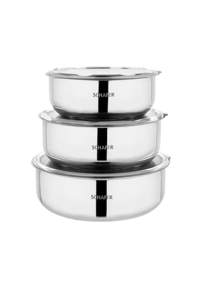 Schafer Practi Çelik Saklama Kabı 3 Lü 16-18-20 Cm -6 Parça-Inox