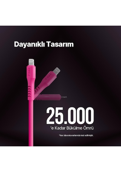 Usb-c - Lightning Hızlı Şarj Kablosu 120cm Neon Neon Pembe Standart