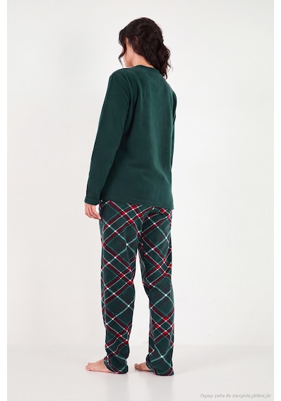 Lela Ekose Desenli Bisiklet Yaka Yumuşak Polar Pijama Takımı Kadın Pijama Takımı 6097059k Nefti