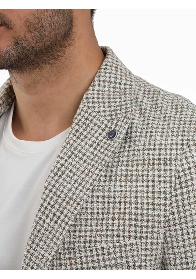 Dufy Yeşil Erkek Slim Fit Pitikare Desenli Sivri Yaka Casual Ceket - 104436-yesıl Yeşil