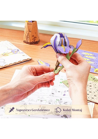 Rowood Tw121 Süsen Çiçeği Purple Iris Dıy Minyatür Maket Model Seti Ahşap 3d Wooden Puzzle Model Kit Ahşap Maket Dekoratif Hobi Seti