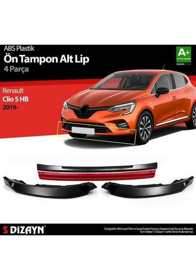 Renault Clio Uyumlu 5 Hatchback Abs Plastik Ön Tampon Alt Lip Kırmızı Ekli 4 Parça. 2019 Üzeri A+kalite Parça