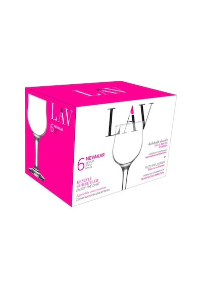 Lav Nevakar Cam Beyaz Şarap Kadehi 6'lı 200 ml Ayaklı (Meşrubat/Su Bardağı)