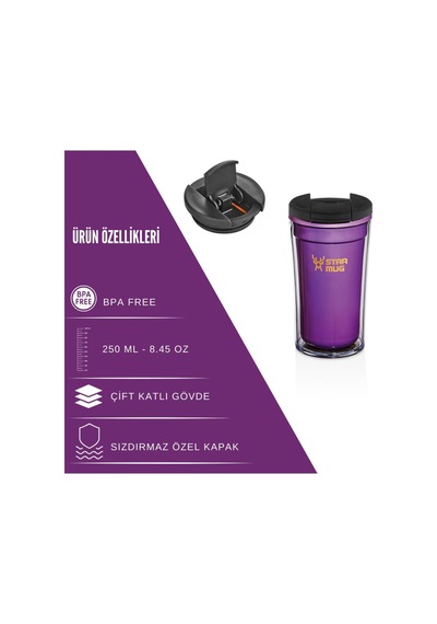 Star Termos 250 Ml Opak Seri - Beyaz Piknik Kamp Outdoor Ofis Otel Kafe Okul Kampüs Mor
