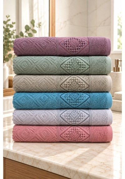 Elmas Motifli Renkli El Yüz Havlusu 50x90 Cm 6 Lı Set %100 Pamuk - Çok Renkli