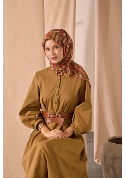 Silk Home Soft Eşarp 73096-09 Kahverengi, Hardal, Turuncu, Krem