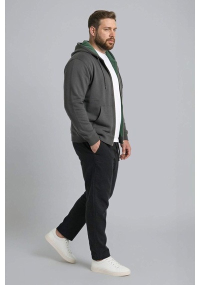 Defacto - Büyük Beden Kapüşonlu Fermuarlı Sweatshirt H2059AX26SP