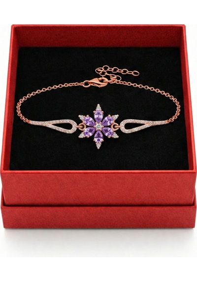 Çekirdekjewelry 925 Ayar Gümüş Lila Taşlı Lotus Bileklik Pembe