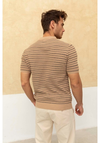 Erkek Yuvarlak Yaka Örme T-shirt Taş