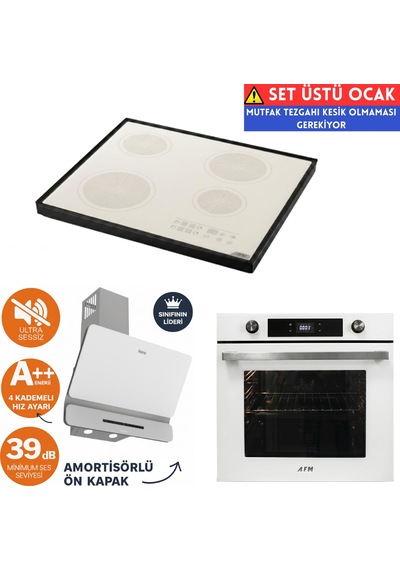 Afm Tech Ve Ferre Aa Sessiz Beyaz Vitro Elektrikli D081-SA + FC-07 + FM7701 Ankastre Set