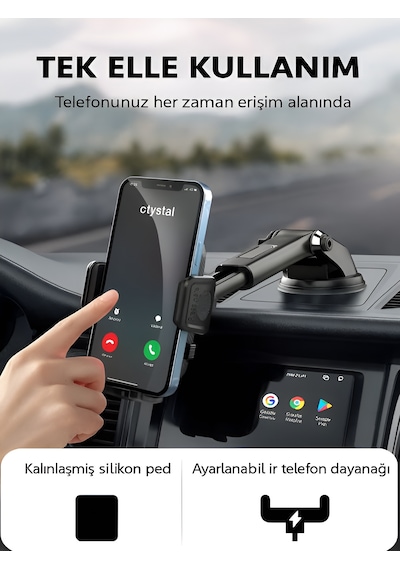 T-78 360 Vantuzlu Araç İçi Telefon Tutucu Ayna Torpido Montajlı Araba Telefon Tutacağı Hidrolik -