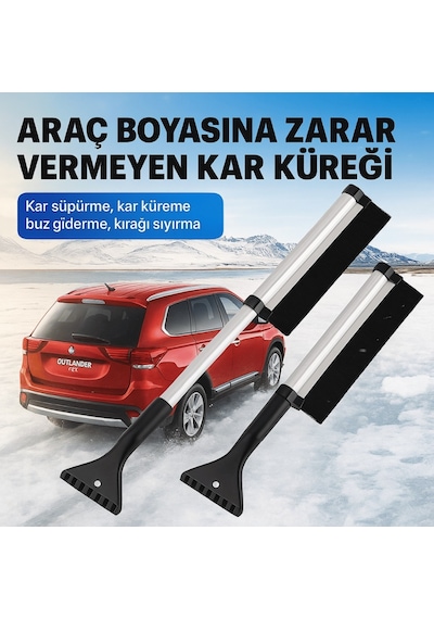 Polham Alüminyum 2in1 65 Cm Uzayabilen Teleskopik Kar Ve Buz Fırçası Kar Temizleme Fırçası + Buz Kazıyıcı Siyah