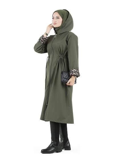 Sevitli Leopar Detaylı Trençkot-haki-2465-haki Haki