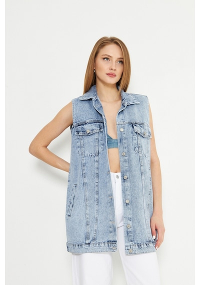 Esra Butik78 Açık Mavi Oversize Kot Yelek Modern Ve Zamansız Şıklık
