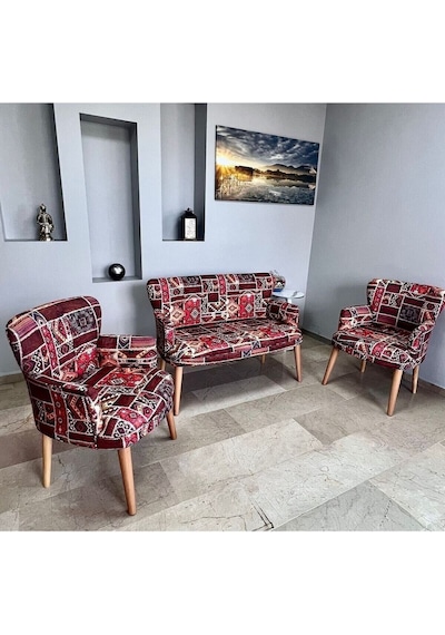 Azra Mobilya Çay Seti Koltuk Takımı - Cafe - Balkon - Bahçe - Ofis Mobilyası - Oturma Grubu Bordo