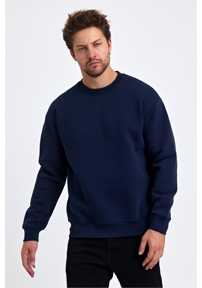 Tarz Cool Erkek Yumuşacık Kumaşlı Regular Fit Yuvarlak Yakalı Sweatshirt Lacivert